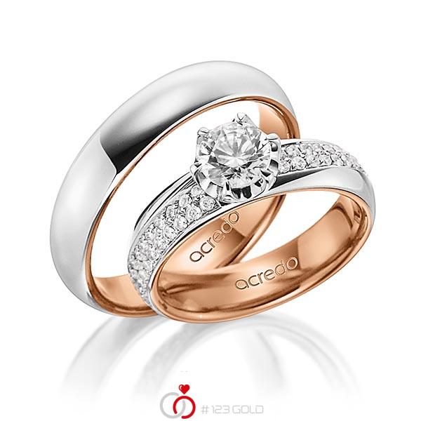 Paar bicolor Trauringe/Eheringe in aussen Platin 950 , innen Rotgold 750 mit 0,7 ct. + zus. 0,672 ct. Brillant tw, si tw, vs von acredo - A-1499-11 Paar bicolor Trauringe/Eheringe in aussen Platin 950 , innen Rotgold 750 mit 0,7 ct. + zus. 0,672 ct. Brillant tw, si tw, vs von acredo - A-1499-11