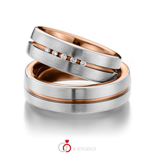 Paar bicolor Trauringe/Eheringe in aussen Platin 950 , innen Rotgold 750 mit zus. 0,075 ct. Brillant tw, si von 123gold - Y-1288-7 Paar bicolor Trauringe/Eheringe in aussen Platin 950 , innen Rotgold 750 mit zus. 0,075 ct. Brillant tw, si von 123gold - Y-1288-7