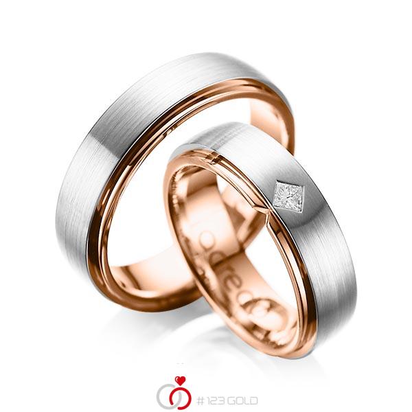 Paar bicolor Trauringe/Eheringe in aussen Platin 950 , innen Rotgold 750 mit zus. 0,1 ct. Prinzess-Diamant tw, si von acredo - A-1061-4 Paar bicolor Trauringe/Eheringe in aussen Platin 950 , innen Rotgold 750 mit zus. 0,1 ct. Prinzess-Diamant tw, si von acredo - A-1061-4
