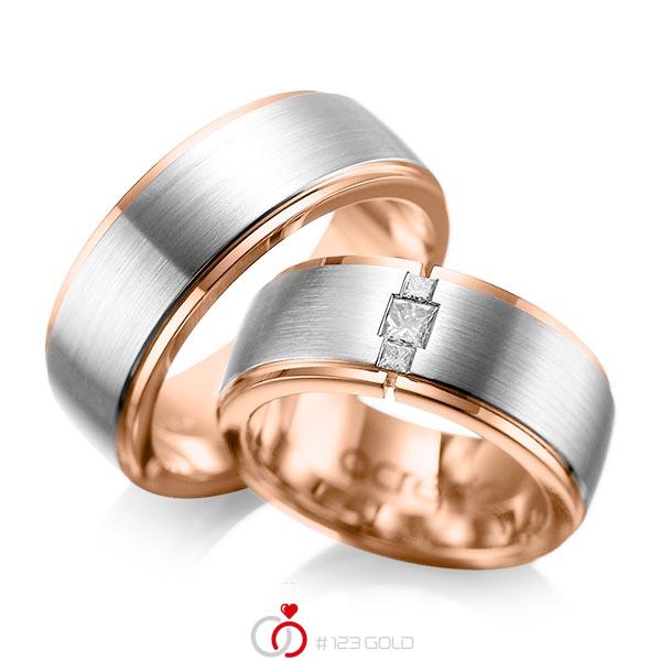 Paar bicolor Trauringe/Eheringe in aussen Platin 950 , innen Rotgold 750 mit zus. 0,21 ct. Prinzess-Diamant tw, si von acredo - A-1087-2 Paar bicolor Trauringe/Eheringe in aussen Platin 950 , innen Rotgold 750 mit zus. 0,21 ct. Prinzess-Diamant tw, si von acredo - A-1087-2