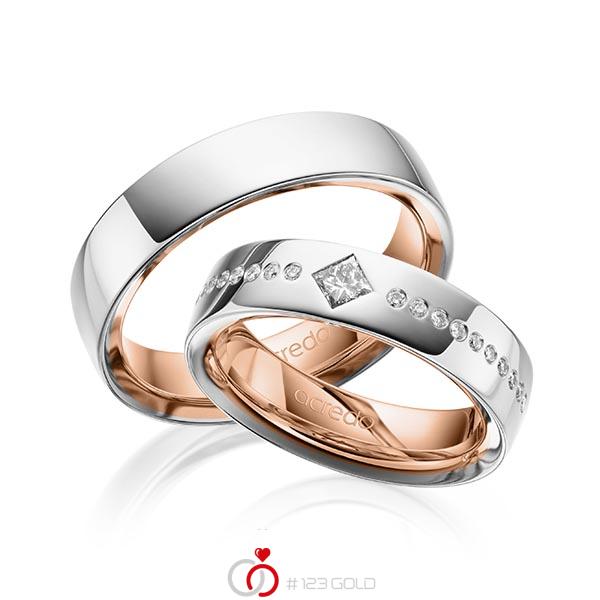 Paar bicolor Trauringe/Eheringe in aussen Platin 950 , innen Rotgold 750 mit zus. 0,326 ct. Brillant & Prinzess-Diamant tw, si von acredo - A-1626-11 Paar bicolor Trauringe/Eheringe in aussen Platin 950 , innen Rotgold 750 mit zus. 0,326 ct. Brillant & Prinzess-Diamant tw, si von acredo - A-1626-11