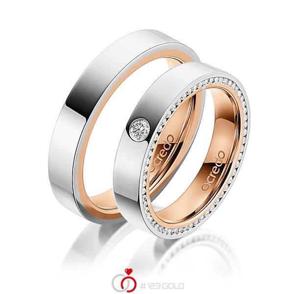 Paar bicolor Trauringe/Eheringe in aussen Platin 950 , innen Rotgold 750 mit zus. 0,395 ct. Brillant tw, si von acredo - A-1541-11 Paar bicolor Trauringe/Eheringe in aussen Platin 950 , innen Rotgold 750 mit zus. 0,395 ct. Brillant tw, si von acredo - A-1541-11