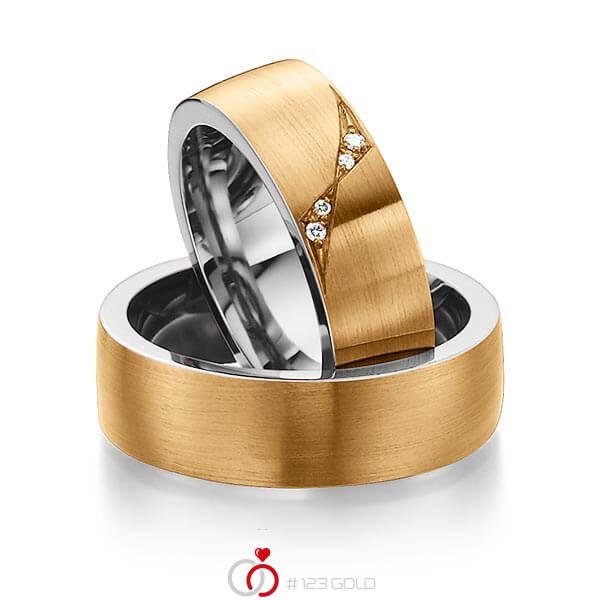 Paar bicolor Trauringe/Eheringe in aussen Roségold 585 , innen Edelstahl mit zus. 0,05 ct. Brillant tw, si von 123gold - Y-1303-2 Paar bicolor Trauringe/Eheringe in aussen Roségold 585 , innen Edelstahl mit zus. 0,05 ct. Brillant tw, si von 123gold - Y-1303-2