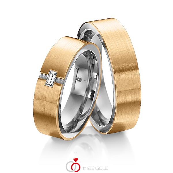 Paar bicolor Trauringe/Eheringe in aussen Roségold 585 , innen Edelstahl mit zus. 0,1 ct. Baguette-Diamant tw, vs von 123gold - Y-1306-1 Paar bicolor Trauringe/Eheringe in aussen Roségold 585 , innen Edelstahl mit zus. 0,1 ct. Baguette-Diamant tw, vs von 123gold - Y-1306-1