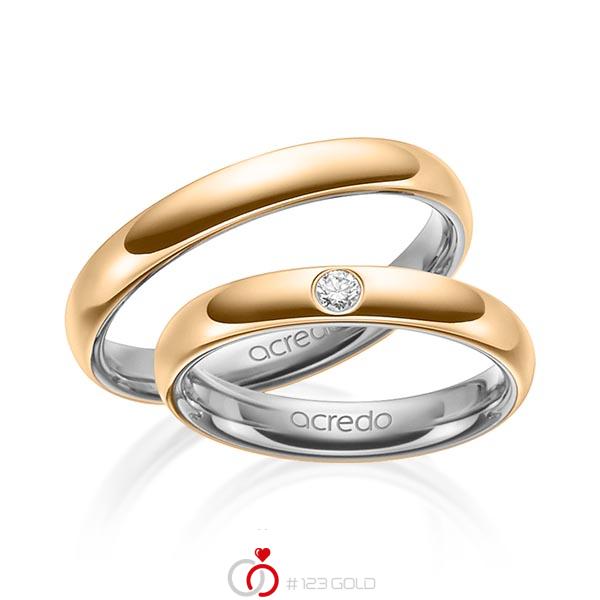 Paar bicolor Trauringe/Eheringe in außen Roségold 585 , innen Graugold 585 mit zus. 0,06 ct. Brillant tw, si von acredo - A-1465-9 Paar bicolor Trauringe/Eheringe in außen Roségold 585 , innen Graugold 585 mit zus. 0,06 ct. Brillant tw, si von acredo - A-1465-9