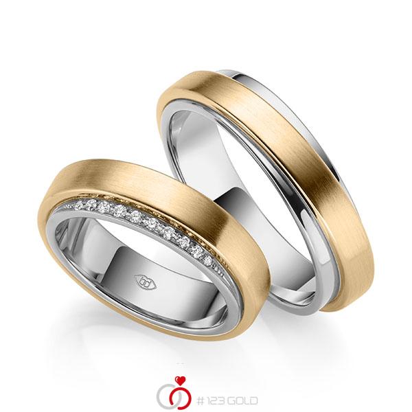 Paar bicolor Trauringe/Eheringe in außen Roségold 585 , innen Graugold 585 mit zus. 0,076 ct. Brillant tw, si - UQ-1042-1 Paar bicolor Trauringe/Eheringe in außen Roségold 585 , innen Graugold 585 mit zus. 0,076 ct. Brillant tw, si - UQ-1042-1
