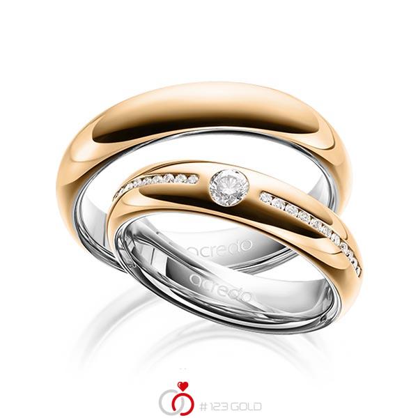 Paar bicolor Trauringe/Eheringe in aussen Roségold 585 , innen Graugold 585 mit zus. 0,326 ct. Brillant tw, si tw, vs von acredo - A-1625-2 Paar bicolor Trauringe/Eheringe in aussen Roségold 585 , innen Graugold 585 mit zus. 0,326 ct. Brillant tw, si tw, vs von acredo - A-1625-2