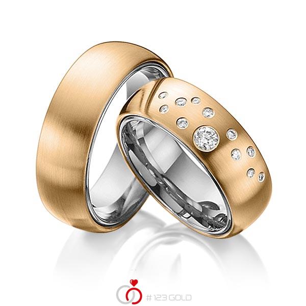 Paar bicolor Trauringe/Eheringe in aussen Roségold 585 , innen Graugold dunkel 585 mit zus. 0,235 ct. Brillant tw, si von 123gold - Y-1270-8 Paar bicolor Trauringe/Eheringe in aussen Roségold 585 , innen Graugold dunkel 585 mit zus. 0,235 ct. Brillant tw, si von 123gold - Y-1270-8