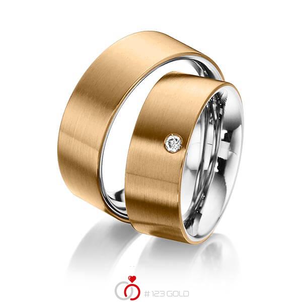 Paar bicolor Trauringe/Eheringe in aussen Roségold 750 , innen Platin 950 mit zus. 0,05 ct. Brillant tw, si von 123gold - Y-1289-9 Paar bicolor Trauringe/Eheringe in aussen Roségold 750 , innen Platin 950 mit zus. 0,05 ct. Brillant tw, si von 123gold - Y-1289-9