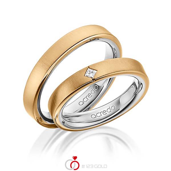 Paar bicolor Trauringe/Eheringe in außen Roségold 750 , innen Platin 950 mit zus. 0,05 ct. Prinzess-Diamant tw, si von acredo - A-1468-12 Paar bicolor Trauringe/Eheringe in außen Roségold 750 , innen Platin 950 mit zus. 0,05 ct. Prinzess-Diamant tw, si von acredo - A-1468-12
