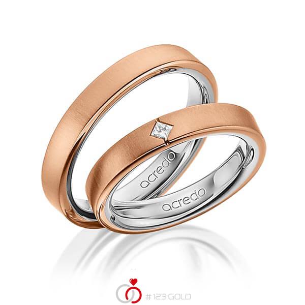 Paar bicolor Trauringe/Eheringe in außen Rotgold 750 , innen Platin 950 mit zus. 0,05 ct. Prinzess-Diamant tw, si von acredo - A-1468-14 Paar bicolor Trauringe/Eheringe in außen Rotgold 750 , innen Platin 950 mit zus. 0,05 ct. Prinzess-Diamant tw, si von acredo - A-1468-14