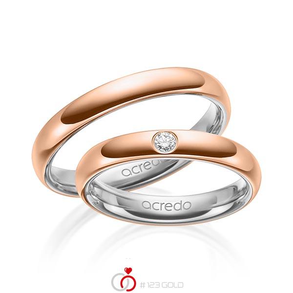 Paar bicolor Trauringe/Eheringe in außen Rotgold 750 , innen Platin 950 mit zus. 0,06 ct. Brillant tw, si von acredo - A-1465-14 Paar bicolor Trauringe/Eheringe in außen Rotgold 750 , innen Platin 950 mit zus. 0,06 ct. Brillant tw, si von acredo - A-1465-14