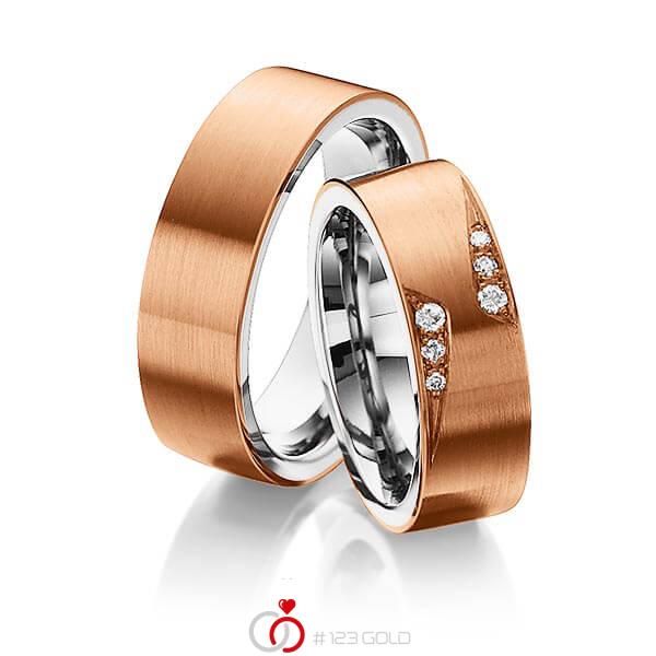 Paar bicolor Trauringe/Eheringe in aussen Rotgold 750 , innen Platin 950 mit zus. 0,1 ct. Brillant tw, si von 123gold - Y-1305-4 Paar bicolor Trauringe/Eheringe in aussen Rotgold 750 , innen Platin 950 mit zus. 0,1 ct. Brillant tw, si von 123gold - Y-1305-4