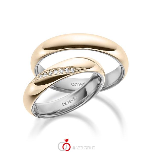 Paar bicolor Trauringe/Eheringe in aussen Signature Gold 585 , innen Graugold 585 mit zus. 0,056 ct. Brillant tw, si von acredo - A-1952-11 Paar bicolor Trauringe/Eheringe in aussen Signature Gold 585 , innen Graugold 585 mit zus. 0,056 ct. Brillant tw, si von acredo - A-1952-11