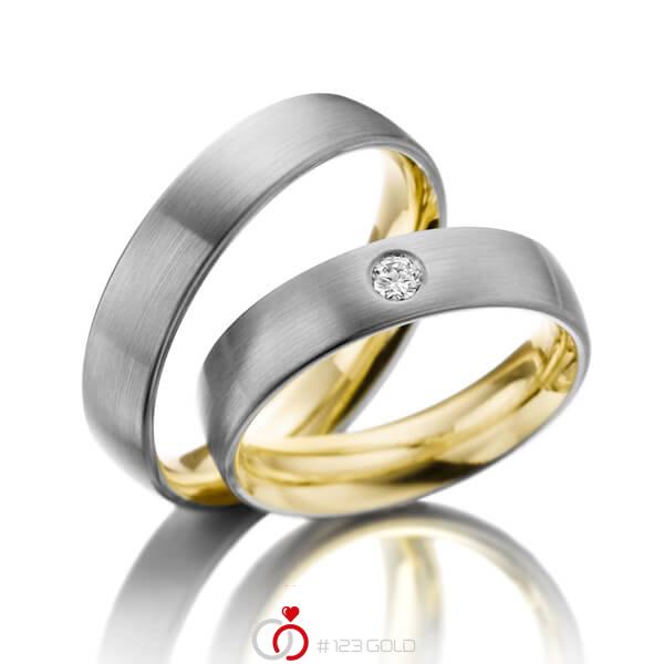 Paar bicolor Trauringe/Eheringe in aussen Weissgold 585 , innen Gelbgold 585 mit zus. 0,04 ct. Brillant tw, si - NP-1050-1 Paar bicolor Trauringe/Eheringe in aussen Weissgold 585 , innen Gelbgold 585 mit zus. 0,04 ct. Brillant tw, si - NP-1050-1