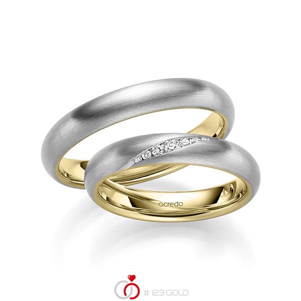 Paar bicolor Trauringe/Eheringe in aussen Weissgold 585 , innen Gelbgold 585 mit zus. 0,081 ct. Brillant tw, si von acredo - A-1953-10 Paar bicolor Trauringe/Eheringe in aussen Weissgold 585 , innen Gelbgold 585 mit zus. 0,081 ct. Brillant tw, si von acredo - A-1953-10