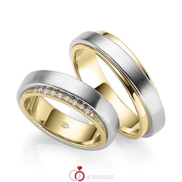 Paar bicolor Trauringe/Eheringe in aussen Weissgold 585 , innen Gelbgold 585 mit zus. 0,152 ct. Brillant tw, si - UQ-1042-5 Paar bicolor Trauringe/Eheringe in aussen Weissgold 585 , innen Gelbgold 585 mit zus. 0,152 ct. Brillant tw, si - UQ-1042-5
