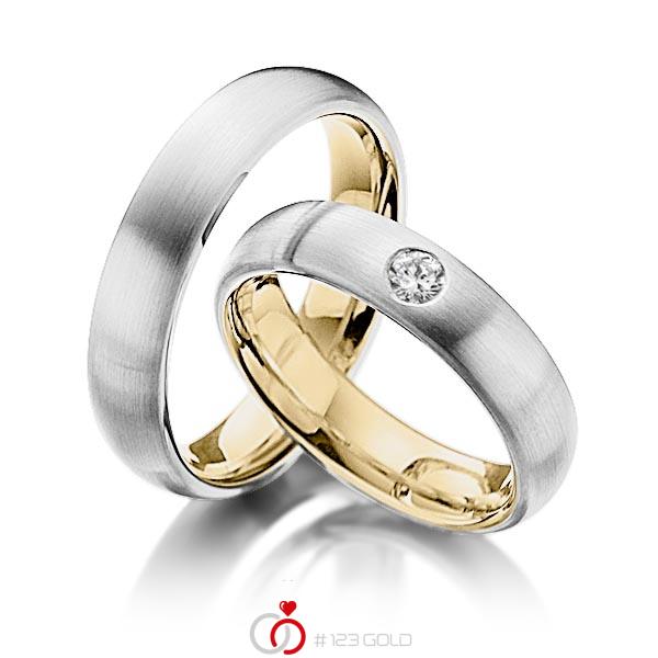 Paar bicolor Trauringe/Eheringe in außen Weißgold 585 , innen Gelbgold 585 mit zus. 0,17 ct. Brillant tw, si von Steinberg - Q-1218-1 Paar bicolor Trauringe/Eheringe in außen Weißgold 585 , innen Gelbgold 585 mit zus. 0,17 ct. Brillant tw, si von Steinberg - Q-1218-1