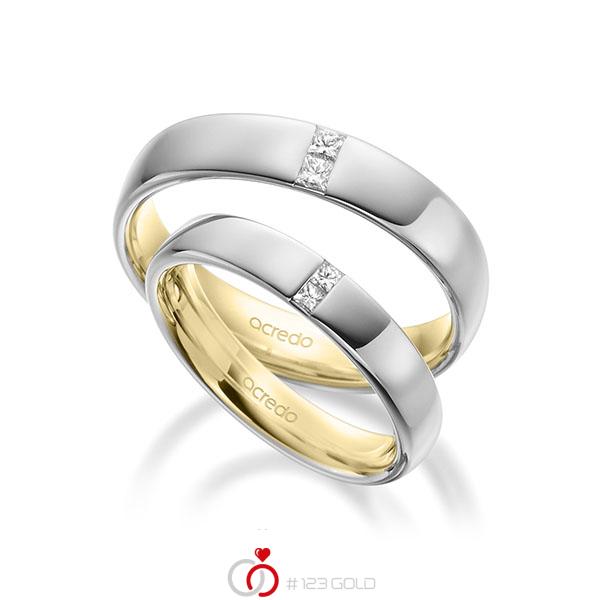 Paar bicolor Trauringe/Eheringe in aussen Weissgold 585 , innen Gelbgold 585 mit zus. 0,18 ct. Prinzess-Diamant tw, si von acredo - A-1944-9 Paar bicolor Trauringe/Eheringe in aussen Weissgold 585 , innen Gelbgold 585 mit zus. 0,18 ct. Prinzess-Diamant tw, si von acredo - A-1944-9