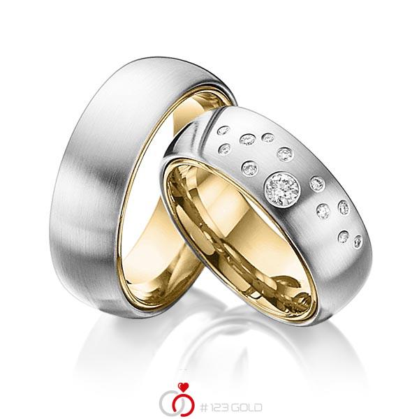 Paar bicolor Trauringe/Eheringe in aussen Weissgold 585 , innen Gelbgold 585 mit zus. 0,235 ct. Brillant tw, si von 123gold - Y-1270-1 Paar bicolor Trauringe/Eheringe in aussen Weissgold 585 , innen Gelbgold 585 mit zus. 0,235 ct. Brillant tw, si von 123gold - Y-1270-1