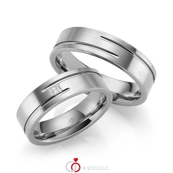 Paar bicolor Trauringe/Eheringe in außen Weißgold 585 , innen Graugold 585 mit zus. 0,05 ct. Prinzess-Diamant tw, vs - UQ-1043-7 Paar bicolor Trauringe/Eheringe in außen Weißgold 585 , innen Graugold 585 mit zus. 0,05 ct. Prinzess-Diamant tw, vs - UQ-1043-7