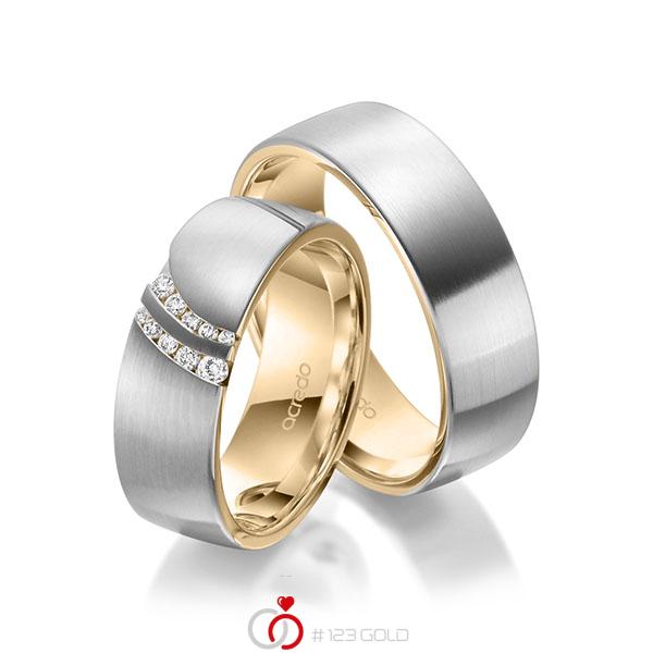 Paar bicolor Trauringe/Eheringe in aussen Weissgold 585 , innen Roségold 585 mit zus. 0,116 ct. Brillant tw, si von acredo - A-1967-10 Paar bicolor Trauringe/Eheringe in aussen Weissgold 585 , innen Roségold 585 mit zus. 0,116 ct. Brillant tw, si von acredo - A-1967-10