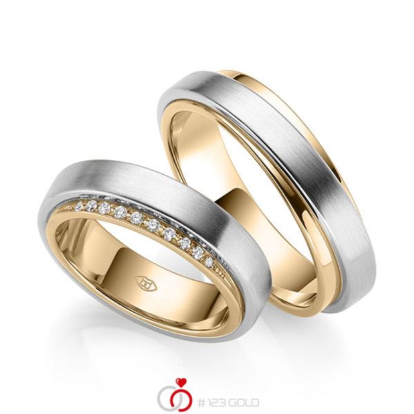 Paar bicolor Trauringe/Eheringe in aussen Weissgold 585 , innen Roségold 585 mit zus. 0,152 ct. Brillant tw, si - UQ-1042-4 Paar bicolor Trauringe/Eheringe in aussen Weissgold 585 , innen Roségold 585 mit zus. 0,152 ct. Brillant tw, si - UQ-1042-4