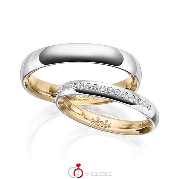 Paar bicolor Trauringe/Eheringe in außen Weißgold 585 , innen Roségold 585 mit zus. 0,16 ct. Brillant tw, si von Steinberg - Q-1637-1 Paar bicolor Trauringe/Eheringe in außen Weißgold 585 , innen Roségold 585 mit zus. 0,16 ct. Brillant tw, si von Steinberg - Q-1637-1