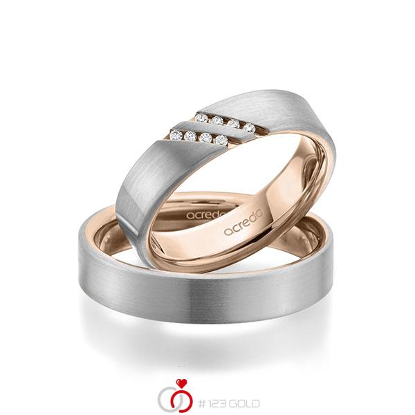 Paar bicolor Trauringe/Eheringe in aussen Weissgold 585 , innen Rotgold 585 mit zus. 0,064 ct. Brillant tw, si von acredo - A-1946-10 Paar bicolor Trauringe/Eheringe in aussen Weissgold 585 , innen Rotgold 585 mit zus. 0,064 ct. Brillant tw, si von acredo - A-1946-10