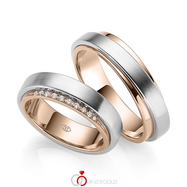 Paar bicolor Trauringe/Eheringe in aussen Weissgold 585 , innen Rotgold 585 mit zus. 0,152 ct. Brillant tw, si - UQ-1042-6 Paar bicolor Trauringe/Eheringe in aussen Weissgold 585 , innen Rotgold 585 mit zus. 0,152 ct. Brillant tw, si - UQ-1042-6