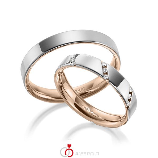 Paar bicolor Trauringe/Eheringe in aussen Weissgold 585 , innen Rotgold 585 mit zus. 0,21 ct. Brillant tw, si von acredo - A-1977-10 Paar bicolor Trauringe/Eheringe in aussen Weissgold 585 , innen Rotgold 585 mit zus. 0,21 ct. Brillant tw, si von acredo - A-1977-10