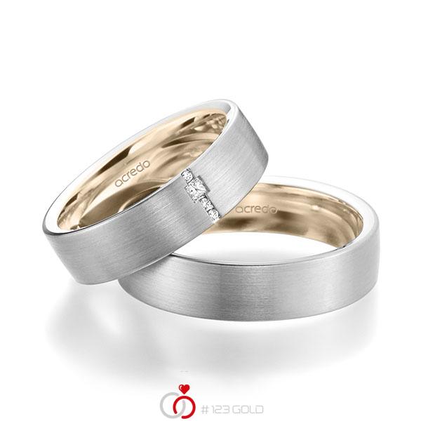 Paar bicolor Trauringe/Eheringe in aussen Weissgold 585 , innen Signature Gold 585 mit zus. 0,045 ct. Brillant & Prinzess-Diamant tw, si von acredo - A-1948-14 Paar bicolor Trauringe/Eheringe in aussen Weissgold 585 , innen Signature Gold 585 mit zus. 0,045 ct. Brillant & Prinzess-Diamant tw, si von acredo - A-1948-14