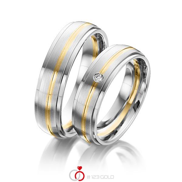 Paar bicolor Trauringe/Eheringe in Edelstahl Gelbgold 585 mit zus. 0,025 ct. Brillant tw, si von 123gold - Y-1283-3 Paar bicolor Trauringe/Eheringe in Edelstahl Gelbgold 585 mit zus. 0,025 ct. Brillant tw, si von 123gold - Y-1283-3