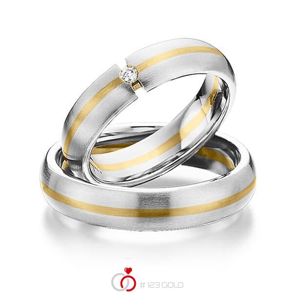Paar bicolor Trauringe/Eheringe in Edelstahl Gelbgold 585 mit zus. 0,03 ct. Brillant tw, si von 123gold - Y-1284-2 Paar bicolor Trauringe/Eheringe in Edelstahl Gelbgold 585 mit zus. 0,03 ct. Brillant tw, si von 123gold - Y-1284-2