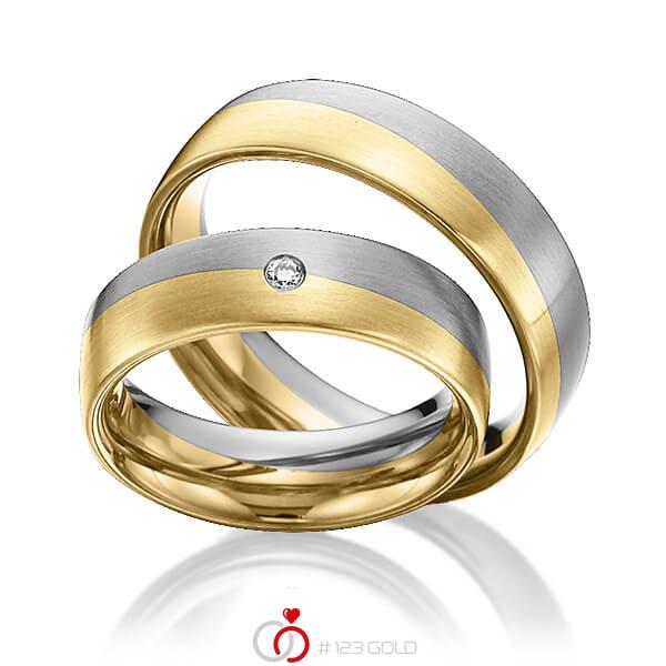 Paar bicolor Trauringe/Eheringe in Edelstahl Gelbgold 585 mit zus. 0,03 ct. Brillant tw, si von 123gold - Y-1290-2 Paar bicolor Trauringe/Eheringe in Edelstahl Gelbgold 585 mit zus. 0,03 ct. Brillant tw, si von 123gold - Y-1290-2