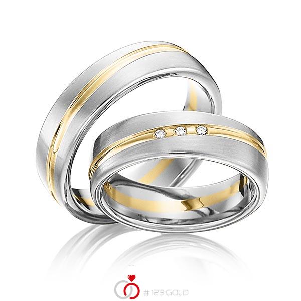 Paar bicolor Trauringe/Eheringe in Edelstahl Gelbgold 585 mit zus. 0,03 ct. Brillant tw, si von 123gold - Y-1291-2 Paar bicolor Trauringe/Eheringe in Edelstahl Gelbgold 585 mit zus. 0,03 ct. Brillant tw, si von 123gold - Y-1291-2