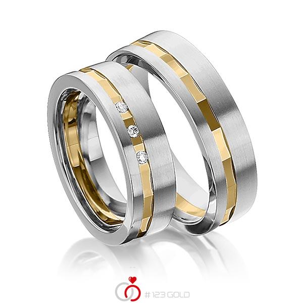 Paar bicolor Trauringe/Eheringe in Edelstahl Gelbgold 585 mit zus. 0,045 ct. Brillant tw, si von 123gold - Y-1295-2 Paar bicolor Trauringe/Eheringe in Edelstahl Gelbgold 585 mit zus. 0,045 ct. Brillant tw, si von 123gold - Y-1295-2