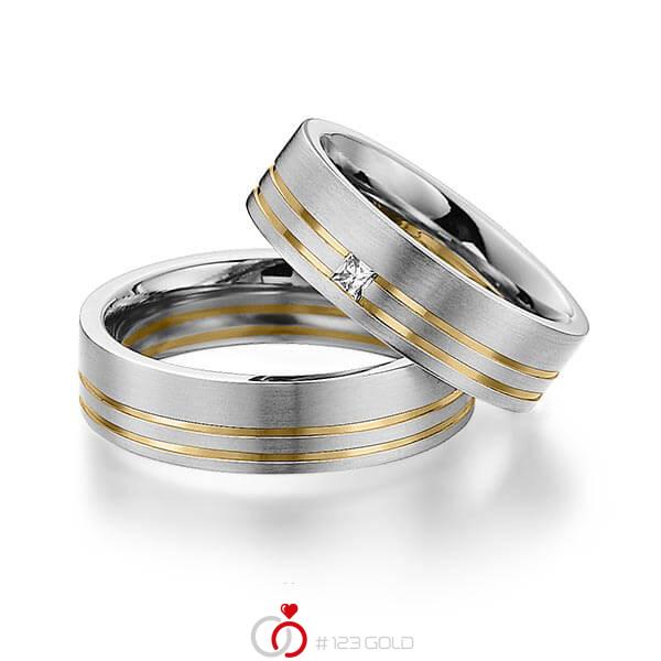 Paar bicolor Trauringe/Eheringe in Edelstahl Gelbgold 585 mit zus. 0,06 ct. Prinzess-Diamant tw, si von 123gold - Y-1298-2 Paar bicolor Trauringe/Eheringe in Edelstahl Gelbgold 585 mit zus. 0,06 ct. Prinzess-Diamant tw, si von 123gold - Y-1298-2