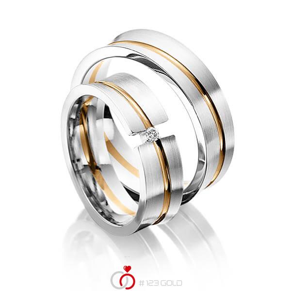 Paar bicolor Trauringe/Eheringe in Edelstahl Roségold 585 mit zus. 0,025 ct. Brillant tw, si von 123gold - Y-1265-1 Paar bicolor Trauringe/Eheringe in Edelstahl Roségold 585 mit zus. 0,025 ct. Brillant tw, si von 123gold - Y-1265-1
