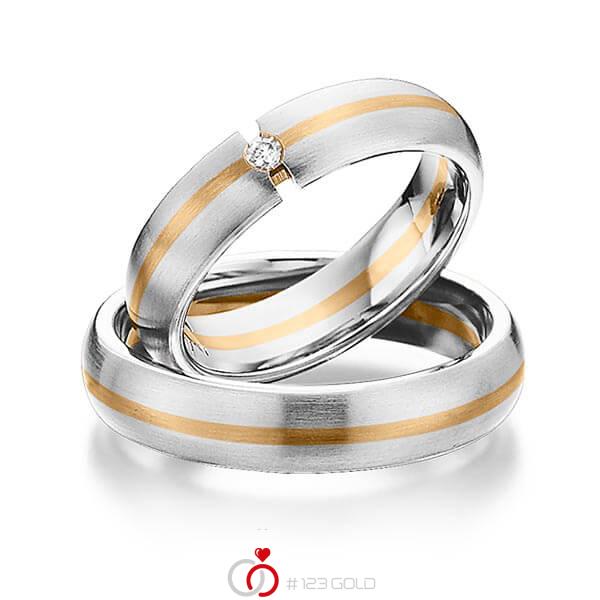 Paar bicolor Trauringe/Eheringe in Edelstahl Roségold 585 mit zus. 0,03 ct. Brillant tw, si von 123gold - Y-1284-1 Paar bicolor Trauringe/Eheringe in Edelstahl Roségold 585 mit zus. 0,03 ct. Brillant tw, si von 123gold - Y-1284-1