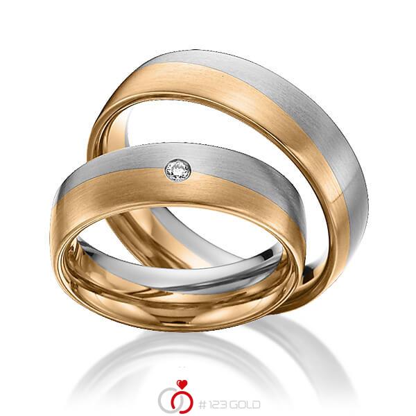 Paar bicolor Trauringe/Eheringe in Edelstahl Roségold 585 mit zus. 0,03 ct. Brillant tw, si von 123gold - Y-1290-1 Paar bicolor Trauringe/Eheringe in Edelstahl Roségold 585 mit zus. 0,03 ct. Brillant tw, si von 123gold - Y-1290-1