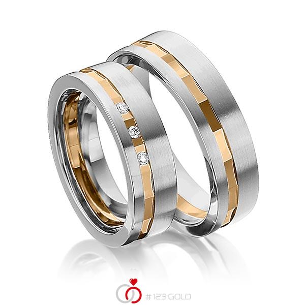 Paar bicolor Trauringe/Eheringe in Edelstahl Roségold 585 mit zus. 0,045 ct. Brillant tw, si von 123gold - Y-1295-1 Paar bicolor Trauringe/Eheringe in Edelstahl Roségold 585 mit zus. 0,045 ct. Brillant tw, si von 123gold - Y-1295-1