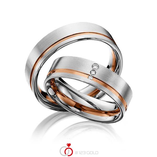 Paar bicolor Trauringe/Eheringe in Edelstahl Rotgold 585 mit zus. 0,031 ct. Brillant tw, si von 123gold - Y-1304-1 Paar bicolor Trauringe/Eheringe in Edelstahl Rotgold 585 mit zus. 0,031 ct. Brillant tw, si von 123gold - Y-1304-1