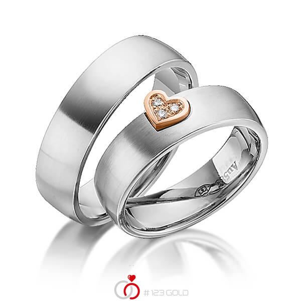 Paar bicolor Trauringe/Eheringe in Edelstahl Rotgold 585 mit zus. 0,03 ct. Brillant tw, si von 123gold - Y-1343-1 Paar bicolor Trauringe/Eheringe in Edelstahl Rotgold 585 mit zus. 0,03 ct. Brillant tw, si von 123gold - Y-1343-1