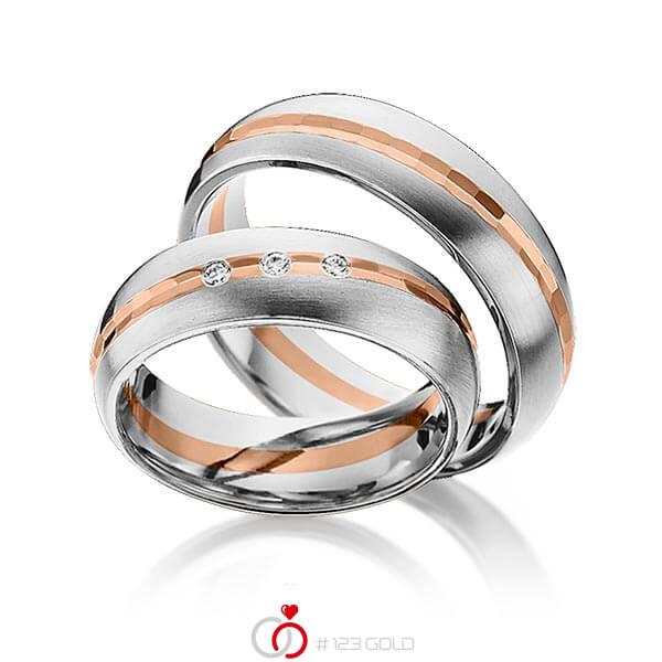 Paar bicolor Trauringe/Eheringe in Edelstahl Rotgold 585 mit zus. 0,045 ct. Brillant tw, si von 123gold - Y-1292-1 Paar bicolor Trauringe/Eheringe in Edelstahl Rotgold 585 mit zus. 0,045 ct. Brillant tw, si von 123gold - Y-1292-1