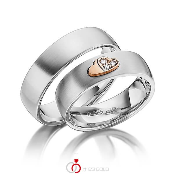 Paar bicolor Trauringe/Eheringe in Edelstahl Rotgold 585 mit zus. 0,045 ct. Brillant tw, si von 123gold - Y-1339-3 Paar bicolor Trauringe/Eheringe in Edelstahl Rotgold 585 mit zus. 0,045 ct. Brillant tw, si von 123gold - Y-1339-3