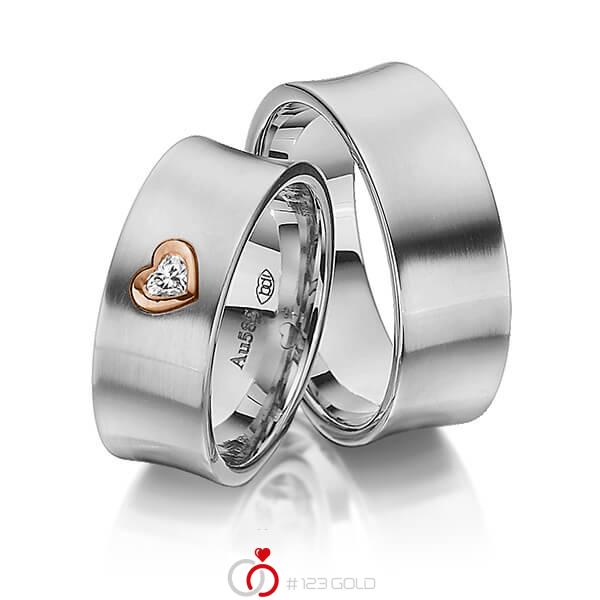 Paar bicolor Trauringe/Eheringe in Edelstahl Rotgold 585 mit zus. 0,12 ct. Herz-Diamant tw, vs von 123gold - Y-1337-1 Paar bicolor Trauringe/Eheringe in Edelstahl Rotgold 585 mit zus. 0,12 ct. Herz-Diamant tw, vs von 123gold - Y-1337-1
