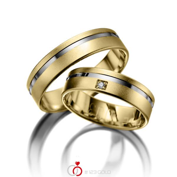 Paar bicolor Trauringe/Eheringe in Gelbgold 375 Weißgold 375 mit zus. 0,008 ct. Brillant tw, si - NP-1061-2 Paar bicolor Trauringe/Eheringe in Gelbgold 375 Weißgold 375 mit zus. 0,008 ct. Brillant tw, si - NP-1061-2
