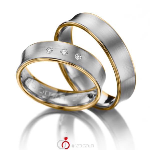 Paar bicolor Trauringe/Eheringe in Gelbgold 375 Weißgold 375 mit zus. 0,06 ct. Brillant tw, si - NP-1009-3 Paar bicolor Trauringe/Eheringe in Gelbgold 375 Weißgold 375 mit zus. 0,06 ct. Brillant tw, si - NP-1009-3