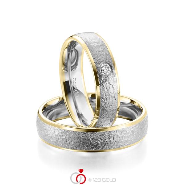 Paar bicolor Trauringe/Eheringe in Gelbgold 585 Graugold 585 , crushed Struktur mit zus. 0,08 ct. Brillant tw, si von acredo - A-1961-2 Paar bicolor Trauringe/Eheringe in Gelbgold 585 Graugold 585 , crushed Struktur mit zus. 0,08 ct. Brillant tw, si von acredo - A-1961-2